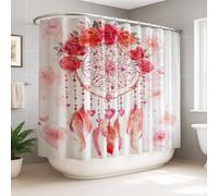 Rideau de douche extra large en tissu imperméable motif attrape-rêves bohème romantique, roses, cœurs, pêche printanière, décoration de salle de bain, dortoir, 274 x 183 cm