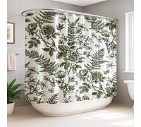 Rideau de douche extra large, motif botanique, vintage, feuilles de fougère, vert printemps, lavable avec crochets pour salle de bain, baignoire, appartement, décoration d'appartement, 274 x 183 cm