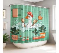Rideau de douche extra large, motif dessin animé ludique, plantes, printemps vert menthe, lavable avec crochets, pour maison, salle de bain, décoration d'hôtel, 274 x 183 cm