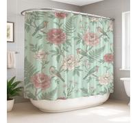 Rideau de douche extra large, motif floral, fougère, vert menthe, lavable avec crochets, pour salle de bain, baignoire, appartement, décoration d'appartement, 274 x 183 cm