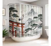 Rideau de douche extra large motif grue asiatique pin Torii Gate N/A rouge lavable avec crochets Motif imprimé pour salle de bain, baignoire, appartement 274 x 183 cm