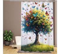 Rideau de douche extra long 100 x 200 cm motif papillon et arbre, imperméable, séchage rapide, lavable, en polyester doux, avec crochets, ourlet lesté, idéal pour la maison, l'hôtel ou les salles d'ea