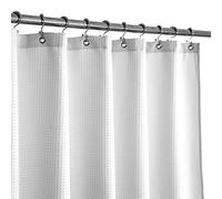 Rideau de Douche Extra Long avec Hauteur de 218,4 cm, Tissu gaufré, Spa de Luxe hôtelier, Hydrofuge, Lavable en Machine, 230 g/m² Lourd, Rideau décoratif pour Salle de Bain à Motif piqué Blanc