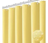 Rideau de douche extra long de 243 cm - Ensemble de rideau de douche robuste à tissage gaufré pour salle de bain - Tissu lesté épais avec 12 crochets - Style hôtelier - Jaune - 183 x 243 cm