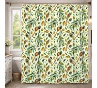 Rideau de douche extra long en polyester imperméable bio rustique feuille d'olivier vert d'été pour salle de bain, chambre d'amis 183 x 243 cm
