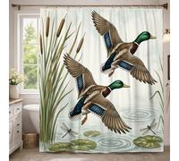 Rideau de douche extra long en tissu imperméable avec motif de canard, motif de lys rustique, vert printemps, décoration pour salle de bain, dortoir, 183 x 243 cm