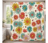 Rideau de douche extra long en tissu imperméable avec motif de coccinelle et feuille rouge - Décoration pour salle de bain ou dortoir - 183 x 243 cm