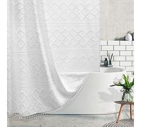 Rideau de Douche Extra Long en Tissu tissé bohème avec Pampilles, 137 x 198 cm, Style Rustique Moderne, Minimaliste, à Rayures touffetées, Style Shabby Chic, résistant à l'eau, pour Salle de Bain