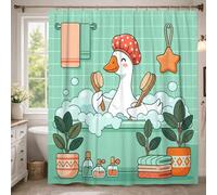 Rideau de douche extra long en toile imperméable motif canard - Motif dessin animé - Plantes printanières - Vert menthe - Décoration pour salle de bain - 183 x 243 cm