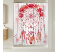 Rideau de douche extra long motif attrape-rêves bohème romantique roses cœurs pêche printemps pêche lavable avec crochets pour salle de bain décoration de salle de bain 183 x 243 cm