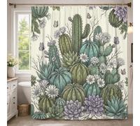 Rideau de douche extra long motif cactus botanique, fleurs naturelles succulentes, vert d'été, lavable avec crochets pour salle de bain, baignoire, appartement, décoration 183 x 243 cm