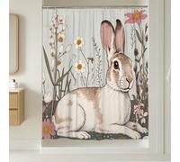 Rideau de douche extra long motif lapin, fleur fantaisie, abeille, printemps, bleu pastel, lavable avec crochets, décoration pour salle de bain, chambre d'amis, 183 x 243 cm