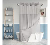 Rideau de Douche Extra Long texturé sans Crochet avec Doublure en PEVA à Clipser - 180,3 x 218,4 cm (213,4 cm), Style hôtel avec fenêtre supérieure Transparente, Rideau en Tissu Gris et Doublure