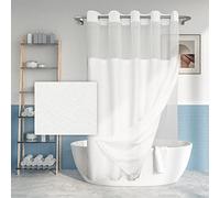 Rideau de Douche Extra Long texturé sans Crochet avec Doublure en PEVA à Clipser - 180,3 x 248,9 cm (243,8 cm), Style hôtel avec fenêtre supérieure Transparente, Rideau en Tissu et Doublure