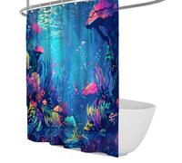 Rideau de Douche Fantasy Moderne Écosystème océanique Rideaux de Douche Annemones et Ensemble décoratif de Salle de Bain en algues et Poissons avec Crochets Bleu 150 x 200 cm