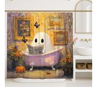 Rideau de douche fantôme, décoration de salle de bain fantaisie d'Halloween avec esprit mignon et papillons, rideau en tissu imperméable de style vintage d'automne avec crochets 183 x 183 cm