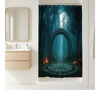 Rideau de douche forêt mystique bleu sarcelle foncé avec bois enchantés, décoration de salle de bain, rideau de douche en tissu imperméable avec crochets 91,4 x 183 cm