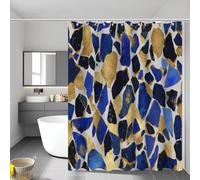 Rideau De Douche Fragments Verre en Feuille d'or, Rideau De Douche À Géométrique Moderne Bleu Foncé pour Décoration De Salle De Bain, Ensemble De Rideaux en Tissu Imperméable avec Crochet, 240X200Cm