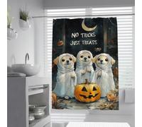 Rideau de Douche Funny Dog Ghost Design Boho Design en Polyester en Tissu Lavable avec Crochets pour la décoration de la Salle de Bain 180x200cm
