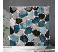 Rideau de Douche Galets Marbrés avec Bordure Dorée en Tissu Polyester | 120 x 180 cm Imprimé 3D Décoratif, Hydrofuge et Lavable, Luxe Minéral Contemporain Rideau pour Douche ou Baignoire
