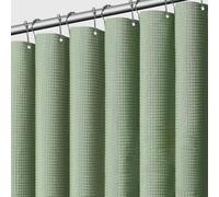 Rideau de douche gaufré en polyester lavable avec anneau en métal, tissu double couche, style simple de couleur unie (vert, 1A)