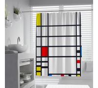 Rideau de Douche géométrique Mid Century Modern Rouge, Jaune, Bleu, Bloc coloré Noir, Rideau de Bain Abstrait imperméable en Polyester Décoration de Salle de Bain Tendance 150 x 180 cm