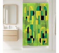 Rideau de douche géométrique moderne contemporain en tissu imperméable avec motif grille courbe, vert d'été, décoration pour salle de bain, chambre d'amis, 91,4 x 183 cm