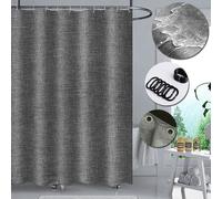 Rideau de douche Gris Anti-moisissure Imperméable Lavable Anneaux de rideau de douche hydrofuge Rideau de douche avec crochet, 180x200cm