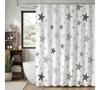 Rideau de Douche Gris Étoile 180x240 cm, Imperméable Rideaux de Douche pour Baignoire, Polyester Plat avec Ourlet Lesté, Lavable en Machine Séchage Rapide Salle de Bain avec 12 Crochets K-O3710