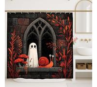 Rideau de douche Halloween fantôme escargot noir rouge orange décoration d'automne effrayant amusant moderne dessin animé ensemble de salle de bain en tissu imperméable avec crochets 183 x 198 cm