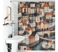 Rideau de douche illustré de paysages urbains européens, anti-moisissure, en polyester épais et résistant, pour salle de bain, baignoire et cabine de douche, 136 x 180 cm (53,54 x 70,87 pouces).
