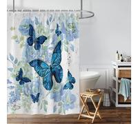 Rideau de Douche imperméable à imprimé Papillon Bleu et Fleur 90x150cm/Largeur x Hauteur