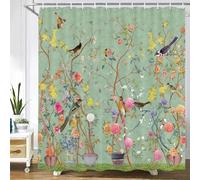 Rideau de Douche imperméable à Motif Fleurs, Oiseaux et Plantes, Impression 3D, décoration de Salle de Bain avec Crochet 83x182cm/Largeur x Hauteur