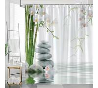 Rideau de Douche imperméable au Design Zen inspiré des Pierres empilées, du Bambou et des orchidées pour Une Salle de Bain relaxante 100x190cm/(WxH)