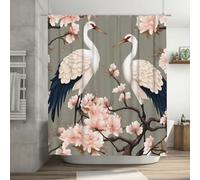Rideau de douche imperméable avec grues japonaises et fleurs de cerisier en tissu polyester avec 12 crochets en plastique pour salle de bain et baignoire