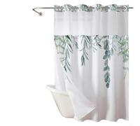 Rideau de douche imperméable double couche pour salle de bain avec tissu en polyester et gaze, ourlet lesté magnétique pour maintenir le rideau en place, et grands anneaux pour une installation facile