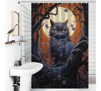 Rideau de douche imperméable en tissu résistant aux moisissures et aux intempéries, motif chat noir sous la pleine lune, avec crochets, pour cabines et baignoires, 119 x 180 cm (46,85 x 70,87 pouces)