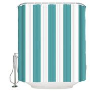 Rideau de Douche imperméable Rayures été Aqua Bleu mer Salle de Bain décor Accessoires Toilette imprimé Rideau avec 12 Crochets 200x180cm(WxH)