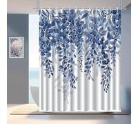 Rideau de Douche imprimé à Motif de Vigne et de Fleurs Bleues pour Salle de Bain 120x150cm/Largeur x Hauteur Décoration avec Crochets, Tissu Polyester, Lavable en Machine