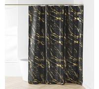 Douceur d'Intérieur – Rideau de douche Aquamarbre 180×200 cm métallisé Noir/Or avec crochets
