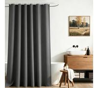Rideau de douche Lerores 280x200 cm Gris foncé, Ourlet lesté anti-moisissure en textile, imperméable, lavable en polyester pour salle de bain, baignoire avec 16 anneaux de rideau de douche