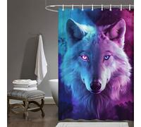 Rideau de douche loup galaxie pour salle de bain en tissu imperméable bleu et violet 152,4 x 182,9 cm