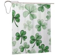 Rideau de douche Lucky à motif trèfle à quatre feuilles 152,4 x 183 cm en tissu polyester imperméable, décoration de baignoire avec 12 crochets, séchage rapide, lavable