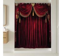Rideau de douche luxueux en velours rouge, élégant design de scène de théâtre, décoration de salle de bain, vacances d'hiver romantiques, tissu imperméable moderne vintage avec crochets 183 x 243 cm