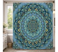 Rideau de douche mandala ethnique bohème feuille diamant été turquoise polyester imperméable décoration pour salle de bain dortoir 137 x 198 cm