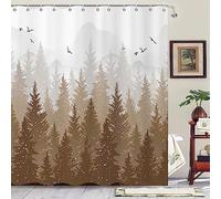 Rideau de douche marron clair forêt brumeuse, forêt brumeuse, forêt boisée, montagne, nature, rideau de salle de bain, décoration d'intérieur, tissu imperméable, lavable en machine avec 12 crochets,