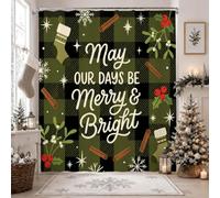 Rideau de douche « Merry and Bright » avec citation de gui 157 x 183 cm