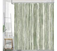 Rideau de Douche Minimaliste à Rayures Verticales Vertes, décor de Salle de Bain Blanc rétro Rustique Contemporain, Design Abstrait Moderne (230 x 145 cm/Bohème)