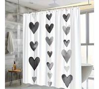 Rideau de Douche Minimaliste Noir en Forme de cœur, Motif Romantique d'amour, Design Vertical, Impression numérique, (129 x 180 cm/Imperméable)