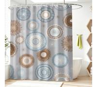 Rideau de Douche Moderne Abstrait en Polyester imperméable et Lavable avec Crochets, 180 x 200 cm, Rideau de Salle de Bain Mandala Cercle Étoile Bohème Symétrie Géométrie pour Salle de Bain